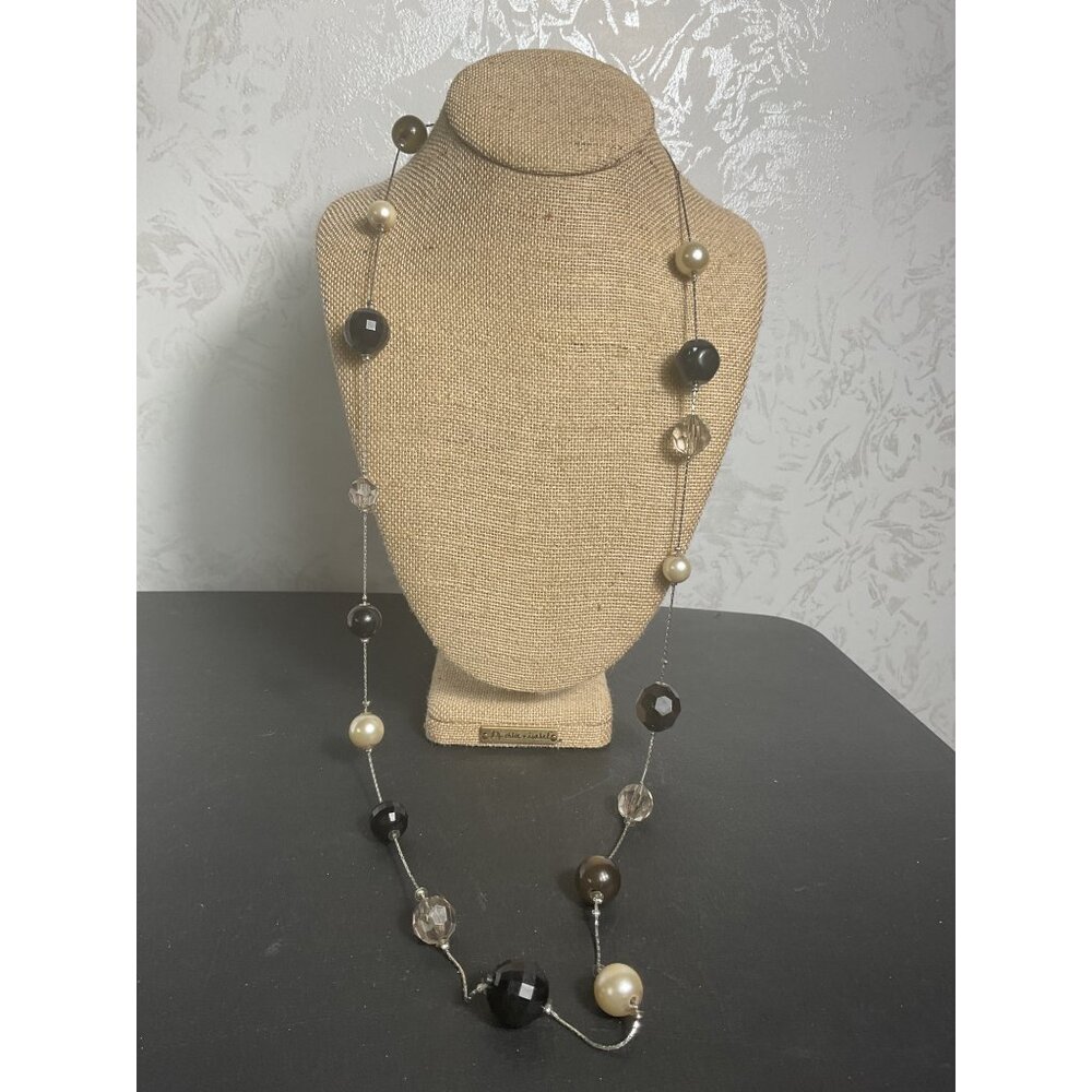 Black & Clear Beaded Necklace With Pearl Accents